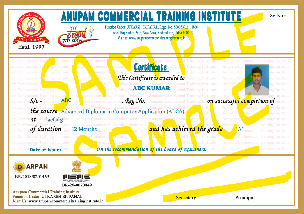 Sample Certificate